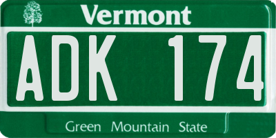 VT license plate ADK174