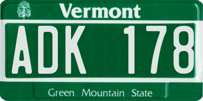 VT license plate ADK178