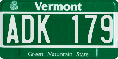 VT license plate ADK179
