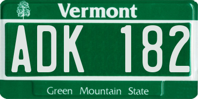 VT license plate ADK182
