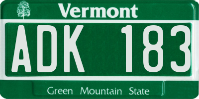 VT license plate ADK183