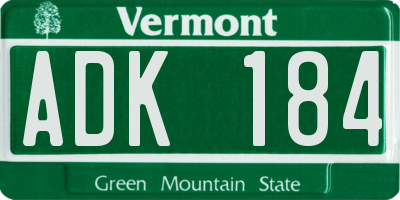 VT license plate ADK184