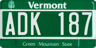 VT license plate ADK187
