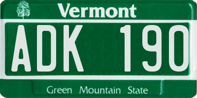 VT license plate ADK190