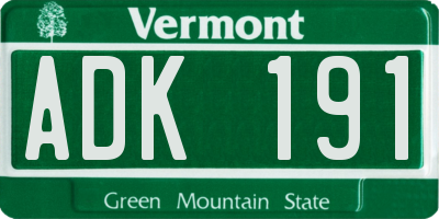 VT license plate ADK191
