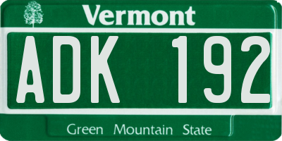 VT license plate ADK192