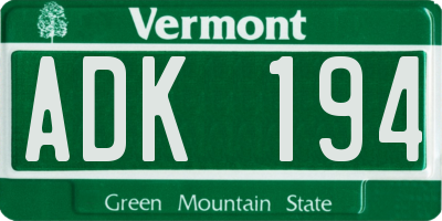 VT license plate ADK194