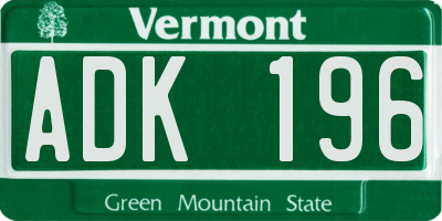VT license plate ADK196