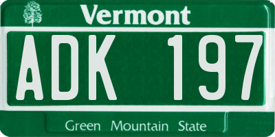 VT license plate ADK197