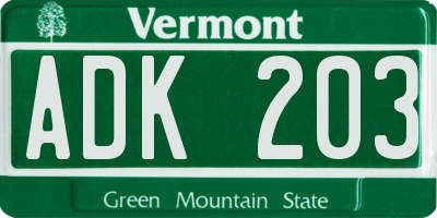 VT license plate ADK203