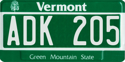 VT license plate ADK205