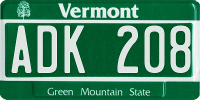VT license plate ADK208