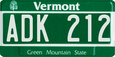 VT license plate ADK212