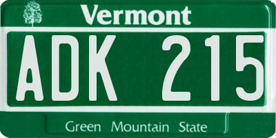 VT license plate ADK215