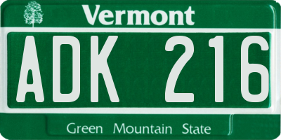 VT license plate ADK216