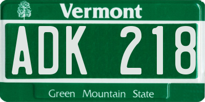 VT license plate ADK218