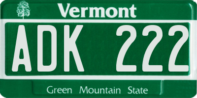 VT license plate ADK222
