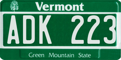 VT license plate ADK223