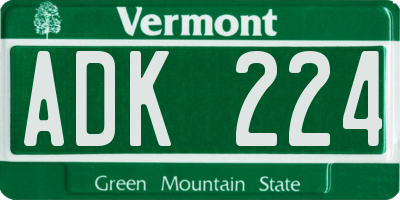 VT license plate ADK224