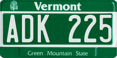 VT license plate ADK225