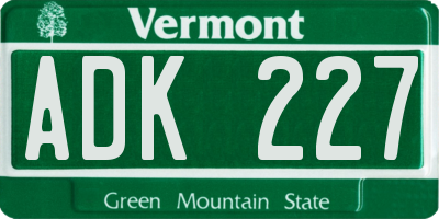 VT license plate ADK227