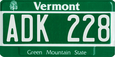 VT license plate ADK228