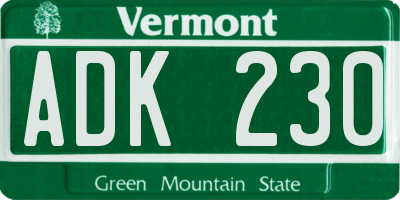 VT license plate ADK230