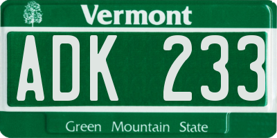 VT license plate ADK233