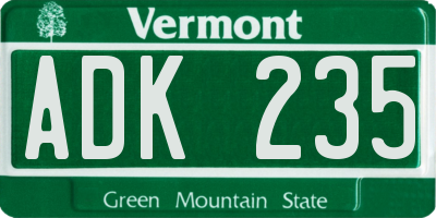 VT license plate ADK235