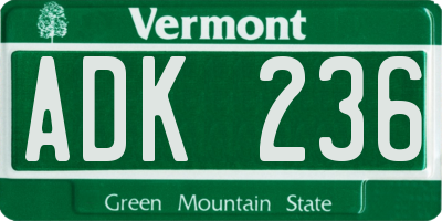 VT license plate ADK236