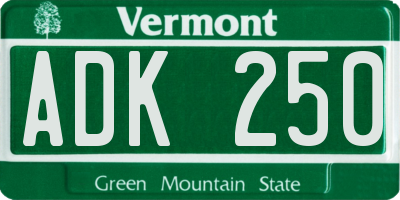 VT license plate ADK250