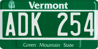VT license plate ADK254