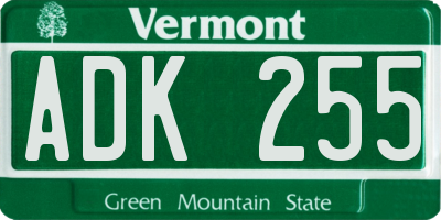 VT license plate ADK255