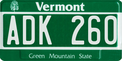 VT license plate ADK260
