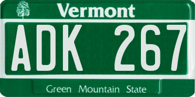 VT license plate ADK267
