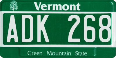 VT license plate ADK268