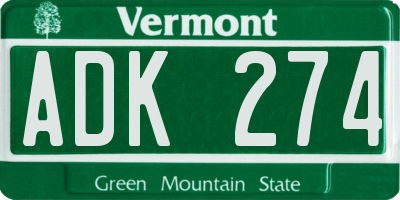 VT license plate ADK274