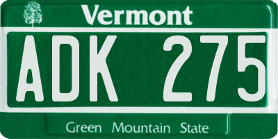 VT license plate ADK275