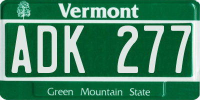 VT license plate ADK277
