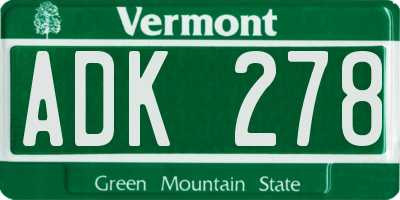 VT license plate ADK278