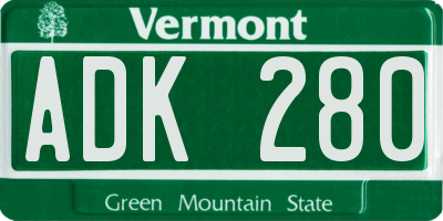 VT license plate ADK280