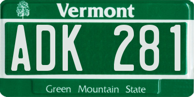 VT license plate ADK281