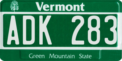 VT license plate ADK283