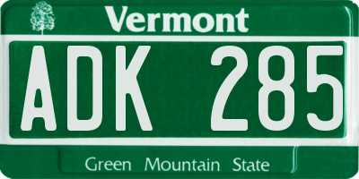 VT license plate ADK285