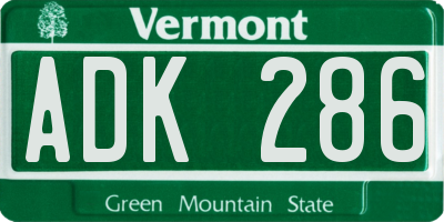 VT license plate ADK286