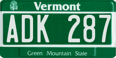 VT license plate ADK287