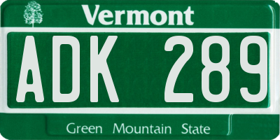 VT license plate ADK289
