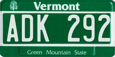 VT license plate ADK292