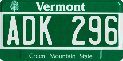 VT license plate ADK296