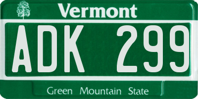 VT license plate ADK299